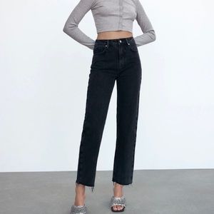 ZARA high rise raw hem straight leg jeans